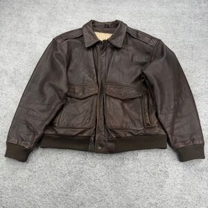 Tannery West Flight Bomber Jacket Men Large Brown Leather Vintage Map Lining Box
